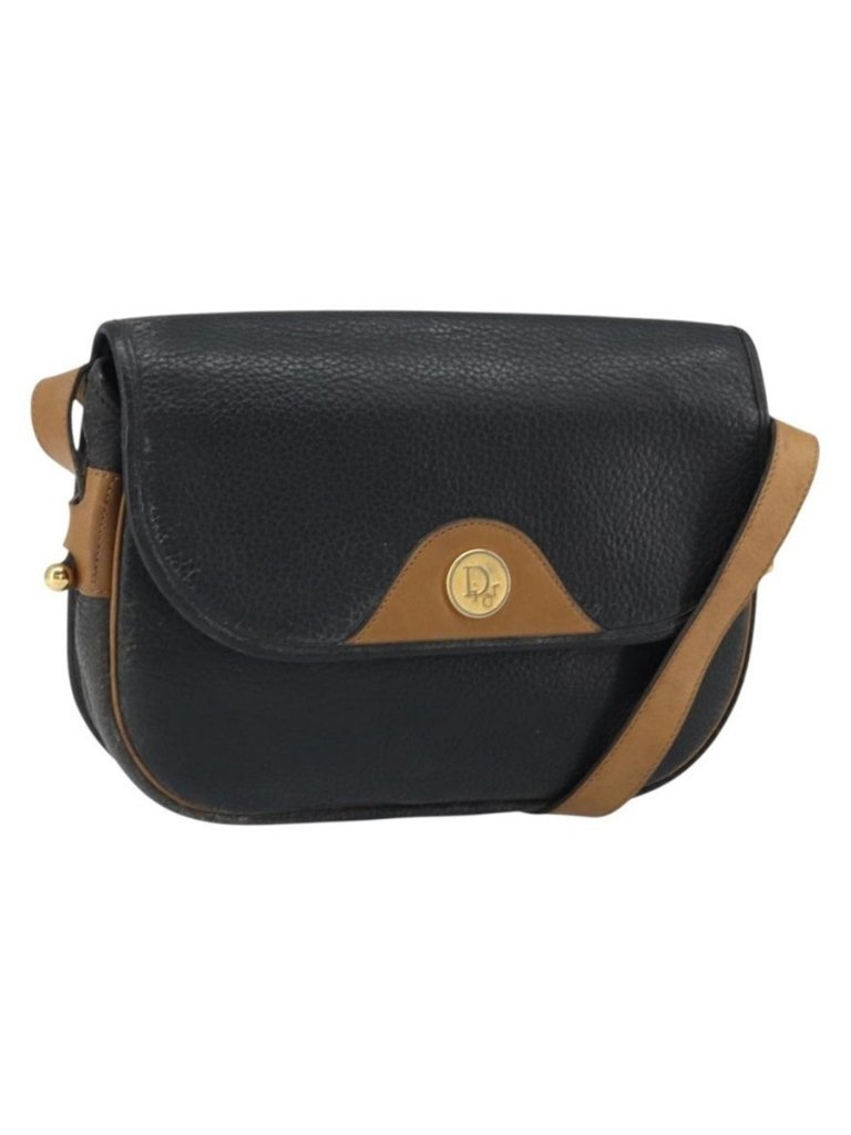 Authentic Christian Dior Shoulder Bag Leather Black
